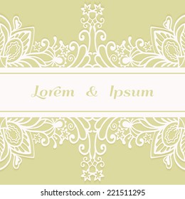 Abstract background, wedding invitation or greeting card design with lace pattern, beautiful luxury postcard, ornate page cover, ornamental vector illustration