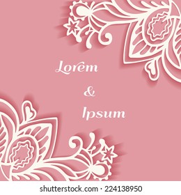 Abstract background, wedding invitation or greeting card design with lace pattern, beautiful luxury postcard, ornamental vector illustration