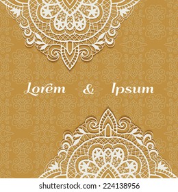 Abstract background, wedding invitation or greeting card design with lace pattern, beautiful luxury postcard, ornamental vector illustration