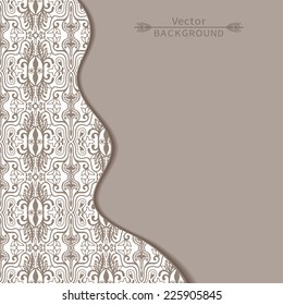 Abstract background, wedding invitation or greeting card design with lace pattern, beautiful luxury postcard, ornate page cover, ornamental monochrome vector illustration