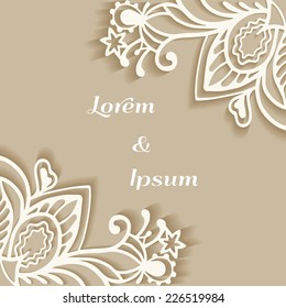 Abstract background, wedding invitation or greeting card design with lace pattern, beautiful luxury postcard, ornate page cover, ornamental vector illustration