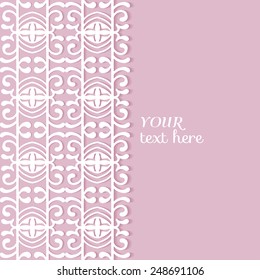 Abstract background, wedding invitation or greeting card design with lace pattern, beautiful luxury postcard, ornate page cover, ornamental vector illustration