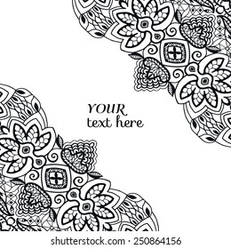 Abstract background, wedding invitation or greeting card design with lace pattern, beautiful luxury postcard, ornate page cover, ornamental vector illustration. Black and white