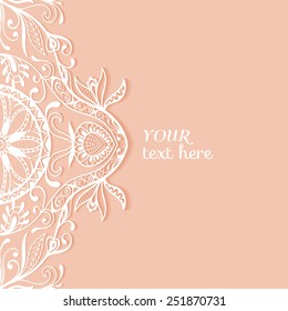 Abstract background, wedding invitation or greeting card design with lace pattern, beautiful luxury postcard, ornate page cover, ornamental vector illustration