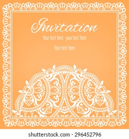 Abstract background, wedding invitation or greeting card design with lace pattern, beautiful luxury postcard, ornate page cover, ornamental vector illustration