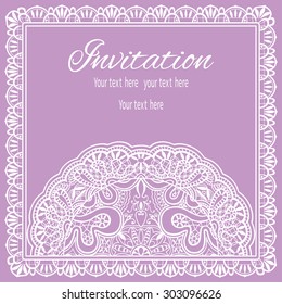 Abstract background, wedding invitation or greeting card design with lace pattern, beautiful luxury postcard, ornate page cover, ornamental vector illustration