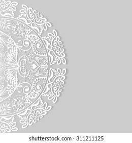 Abstract background, wedding invitation or greeting card design with lace pattern, beautiful luxury postcard, ornate page cover, ornamental vector illustration