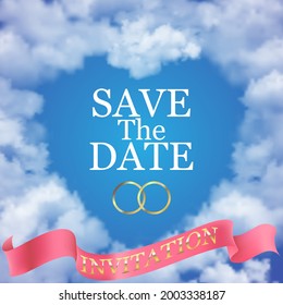 Abstract background. Wedding invitation. Vector image. Realistic clouds on the blue sky.