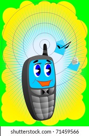 Abstract background which depicts a cell phone sending and receiving files