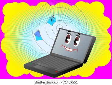 Abstract background which shows the laptop sending and receiving files