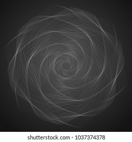 Fondo abstracto Un torbellino de líneas metálicas en espiral torcidas torneado de remolinos de contorno en espiral sobre fondo gris oscuro Circulos cíclicos abstractos Tecnología lineal Elemento de diseño decorativo Vector gráfico