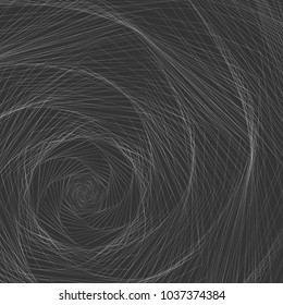 Abstract background A whirlwind of twisted spiral metal lines Spiral contour whirlpool twist on dark gray background Abstract cyclic circles Linear technology Decorative design element Vector graphic