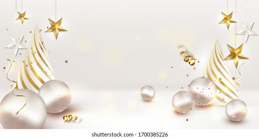 Abstract background with white 3d sphere.Concepts for birthday invitation, social networks, promotional sales.Horizontal banner.