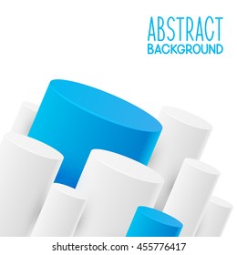 Abstract background with white and blue cylinders