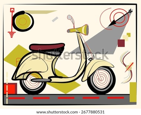 Abstract   background , white  brown expressionism art style ,scooter