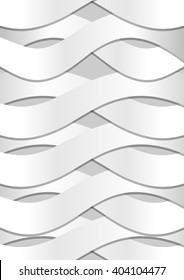Abstract background with white cambered wavy paper strips and fine shadows on light gray background