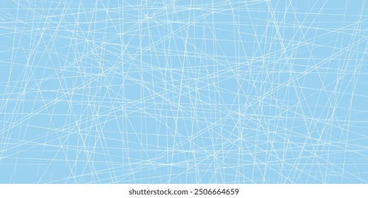 Abstract background of white chaotic lines on a blue background for wallpaper and design.