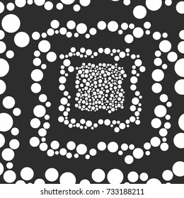 Abstract background with white circles on the black background. Seamless pattern