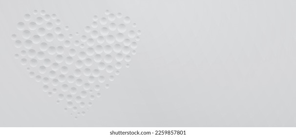 Fondo abstracto de colores blancos con muchos círculos pequeños cóncavos dispuestos en forma de corazón