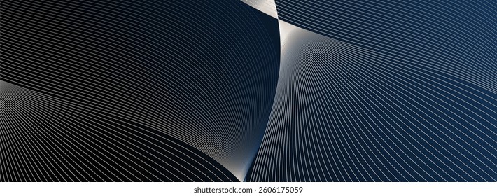 Abstract background with white curves over fine dark stripes, forming a smooth, geometric pattern. Suitable for graphics, vectors, or design templates.