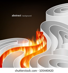 Abstract background of white elements with bright orange burning arrow
