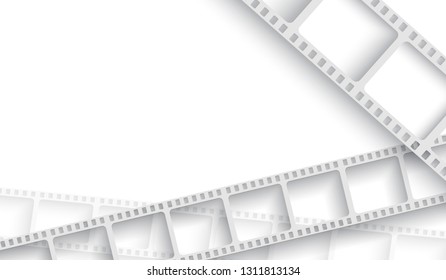 Abstract background with white film strip frame. Cinema festival poster or flyer template for your design. Movie time at the cinema concept. 3d isometric style. EPS 10 Vector illustration.