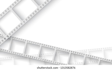 Abstract background with white film strip frame. Cinema festival poster or flyer template for your design and text. Movie time at the cinema concept. 3d isometric style. EPS 10 Vector illustration