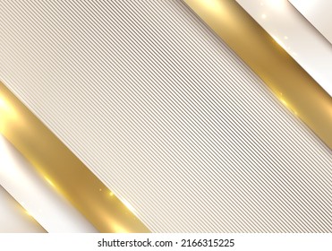 Abstract background white and gold diagonal layer stripes pattern with lighting sparkle decoration luxury style. Vector graphic illustration 