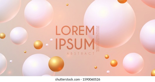 Abstract background with white and gold flying spheres.