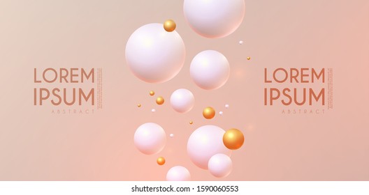 Abstract background with white and gold flying spheres.
