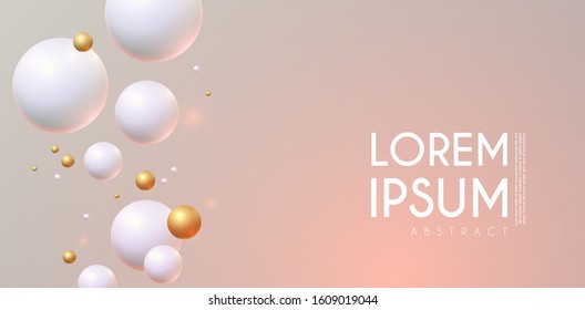 Abstract background with white and gold flying spheres.