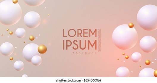 Abstract background with white and gold flying spheres.