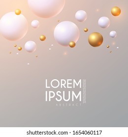 Abstrakter Hintergrund mit weißen und goldenen Flugkugeln.
