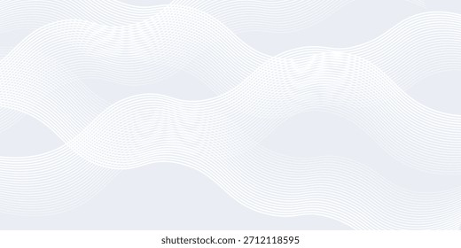 Abstrakter Hintergrund mit weißen und grauen Farben. Der Hintergrund zeichnet sich durch glatte, fließende Linien aus, die eine weiche, moderne Textur erzeugen. Hintergrundvektor für Farbverlauf-Wellen. Silberner Hintergrund.