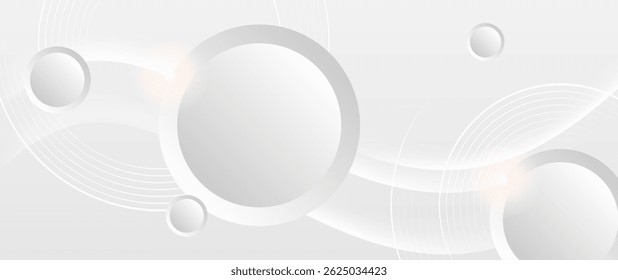 An abstract background in white and grey tones, consisting of neatly arranged curved lines and circles of various sizes. The image looks simple and clean.