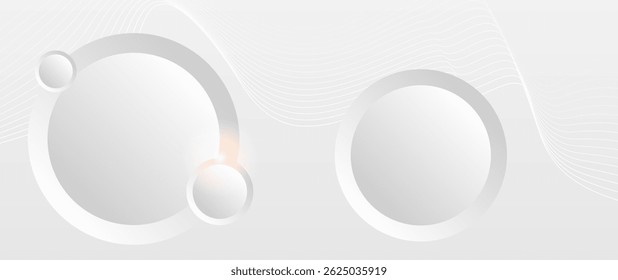 Abstract background in white and grey tones, consisting of neatly arranged circles of various sizes, with curved lines and subtle strokes that create a sense of movement and balance.