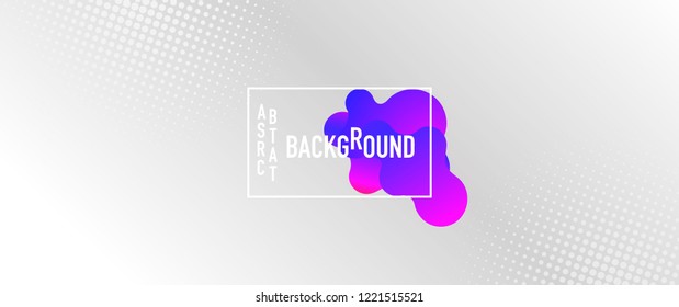 Abstract background with white halftone, fluid liquid shape in neon purple colors, white frame and space for text, vector illustration. Abstract geometric design.