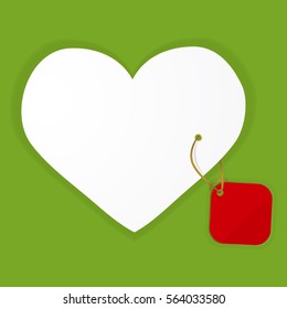 Abstract background with white heart and red label. Vector illustration