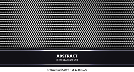Abstract background with white hexagon carbon fiber. Abstract backdrop with dark and light luminous lines on carbon grid. Luxury modern futuristic backdrop. Vector illustration EPS10.