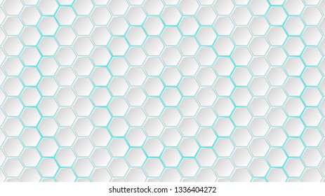 Abstract background of white hexagon tiles with light blue gaps between them