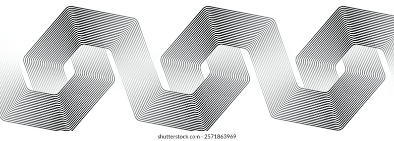 Abstract background of white hexagons overlapping layers on bright space with line effect decoration.