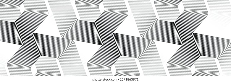 Abstract background of white hexagons overlapping layers on bright space with line effect decoration.