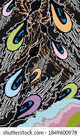 abstract background. white lines, curves, zigzags on a black background