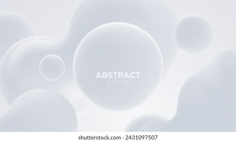 Abstract background with white metaball shapes. Morphing organic blobs. Vector 3d illustration. Abstract 3d background. Liquid shapes. Banner or sign design