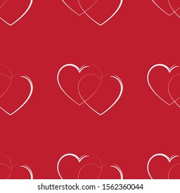 Abstract background from white outlines of two hearts on a red background. Pattern for Valentine's, holidays, invitations, decoration.