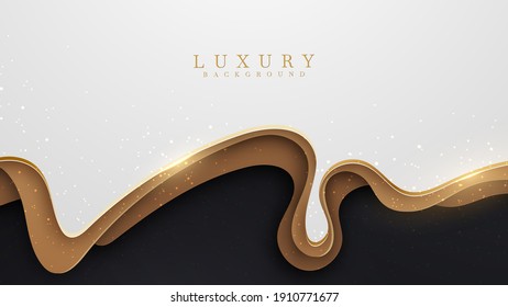 Abstract background white overlap brown and black luxury style with golden line , paper cut style 3d. vector illustration.