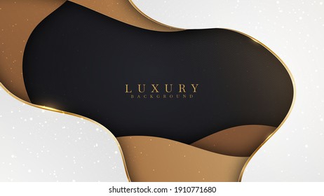 Abstract background white overlap brown and black luxury style with golden line , paper cut style 3d. vector illustration.