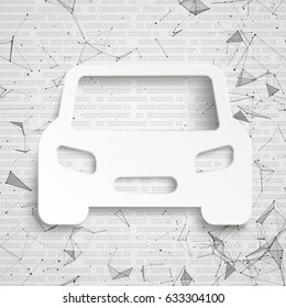 Abstract background with white paper car, connected dots and data. Eps 10 vector file.
