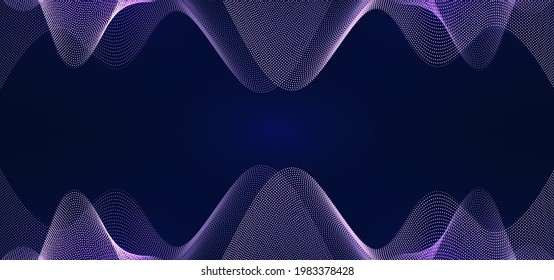 Abstract background white particle wave on dark blue background