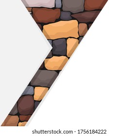 Abstract background with white polygons cutting stone masonry. Vector illustration of abstract image for magazine cover. Vector.